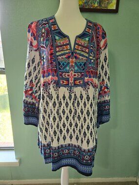 Calesas Border Print Embroidered Blouse. Size L